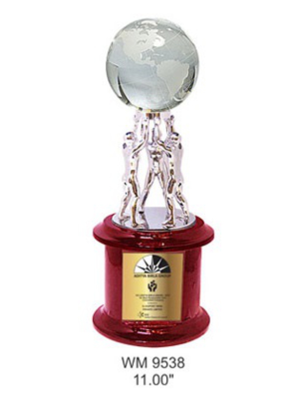WM Metal Team Trophy with Wooden Glossy Finish Base creative awards and gifts @ creativeawardsandgifts.in